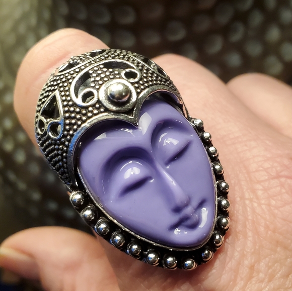 New Purple Carved Goddess Face 925 Silver Ring. - Picture 5 of 7